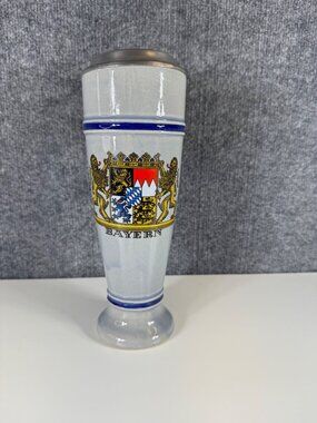 Gerzit Bayern Ceramic Beer Stein Pewter Lid Handcrafted By Gerz Germany Crest